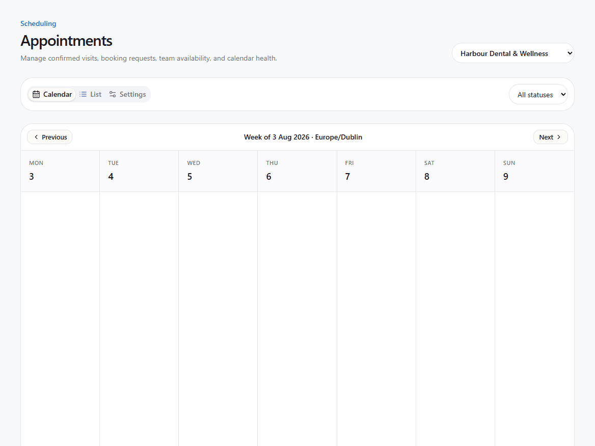 Current week appointment calendar for a service-business team