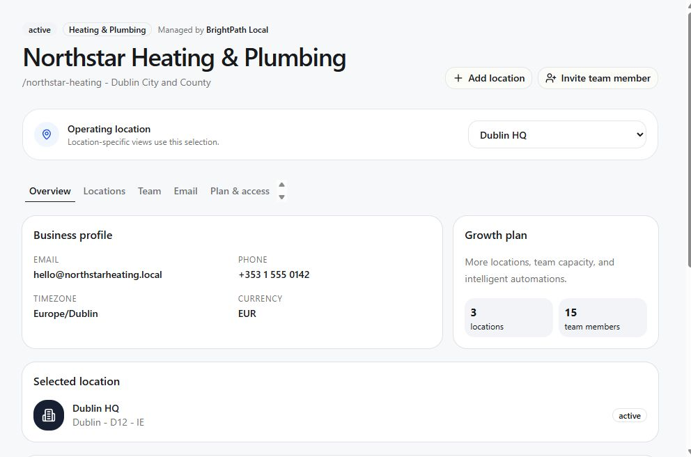 Business configuration and Live connections explain the client's setup.